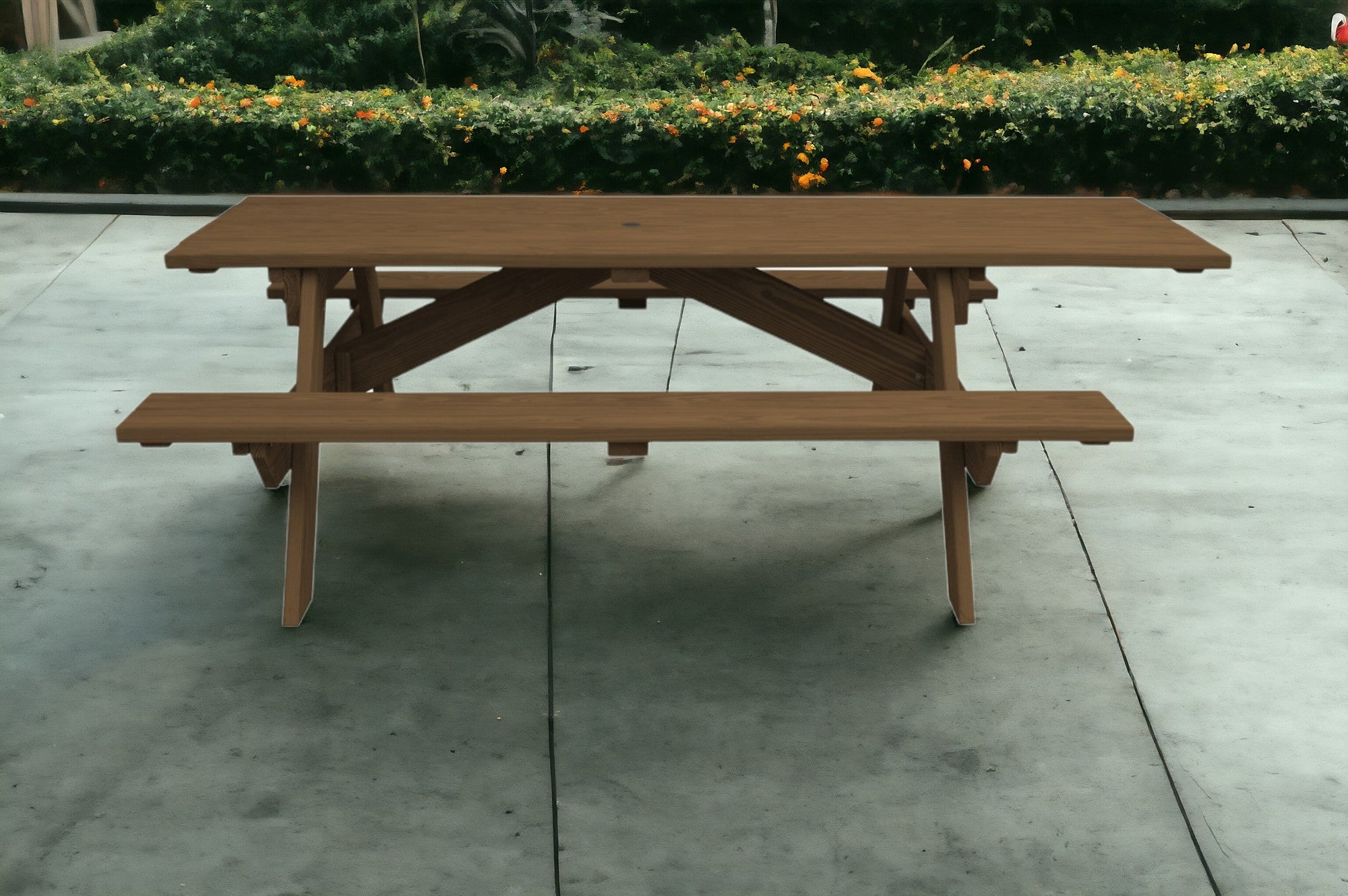 94" Brown Solid Wood Outdoor Picnic Table with Umbrella Hole-Outdoor Tables-DECOROLALA