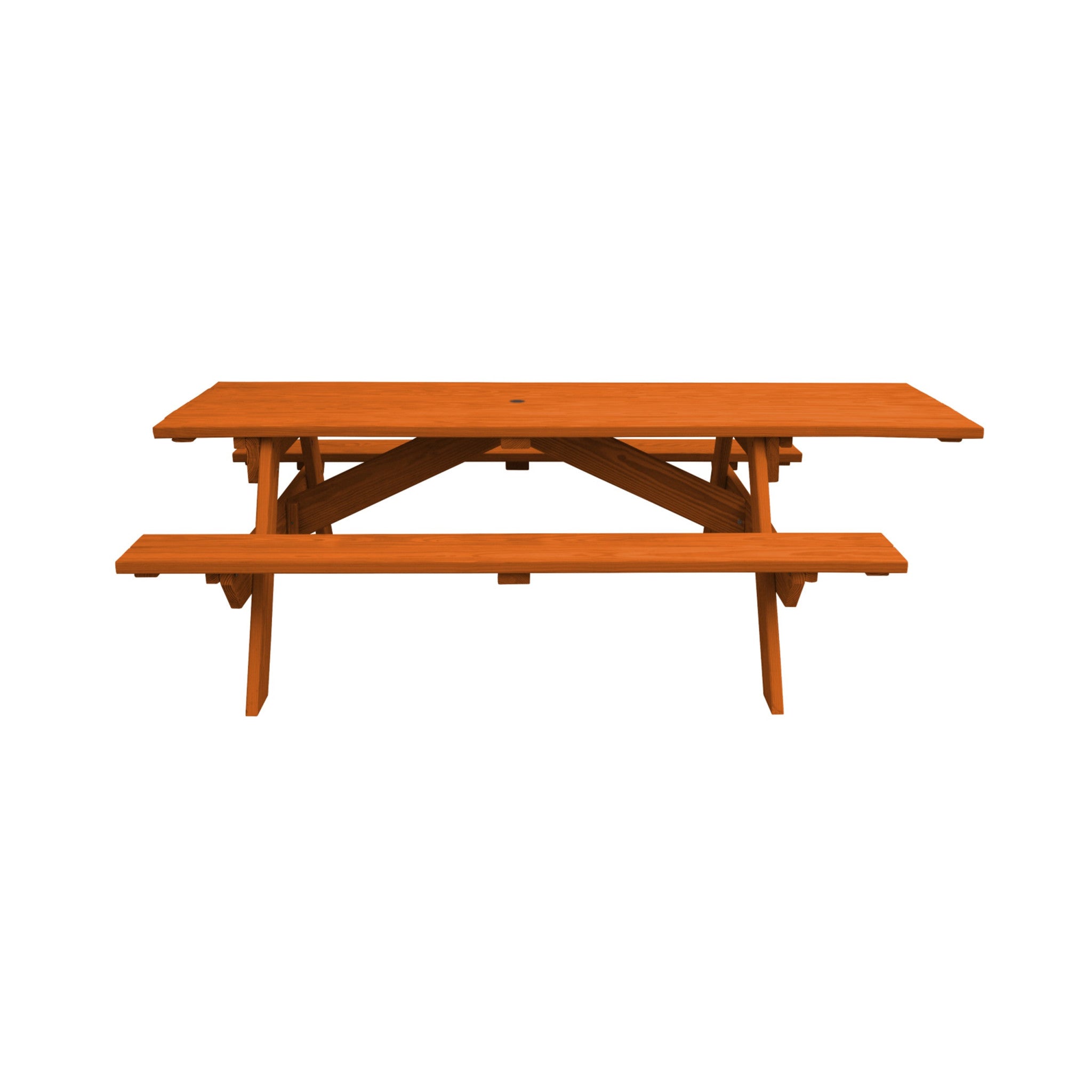 94" Redwood Solid Wood Outdoor Picnic Table with Umbrella Hole-Outdoor Tables-DECOROLALA