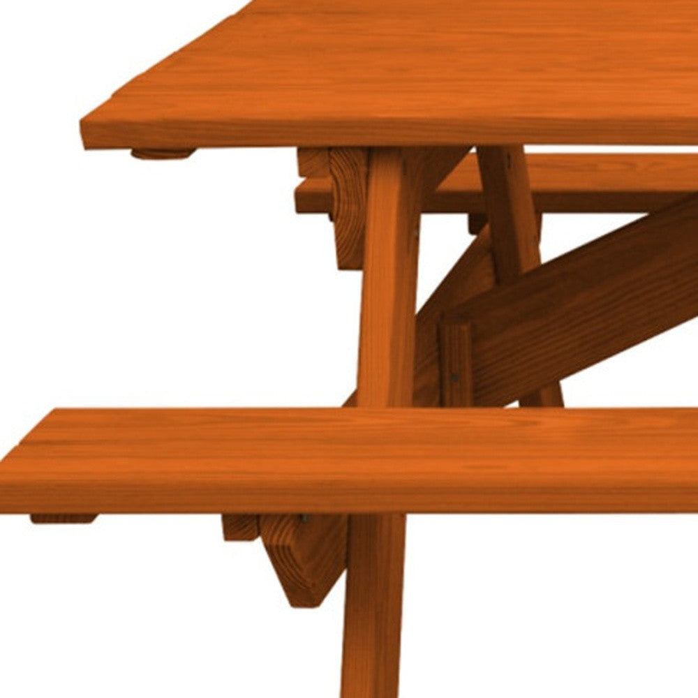 94" Redwood Solid Wood Outdoor Picnic Table with Umbrella Hole-Outdoor Tables-DECOROLALA