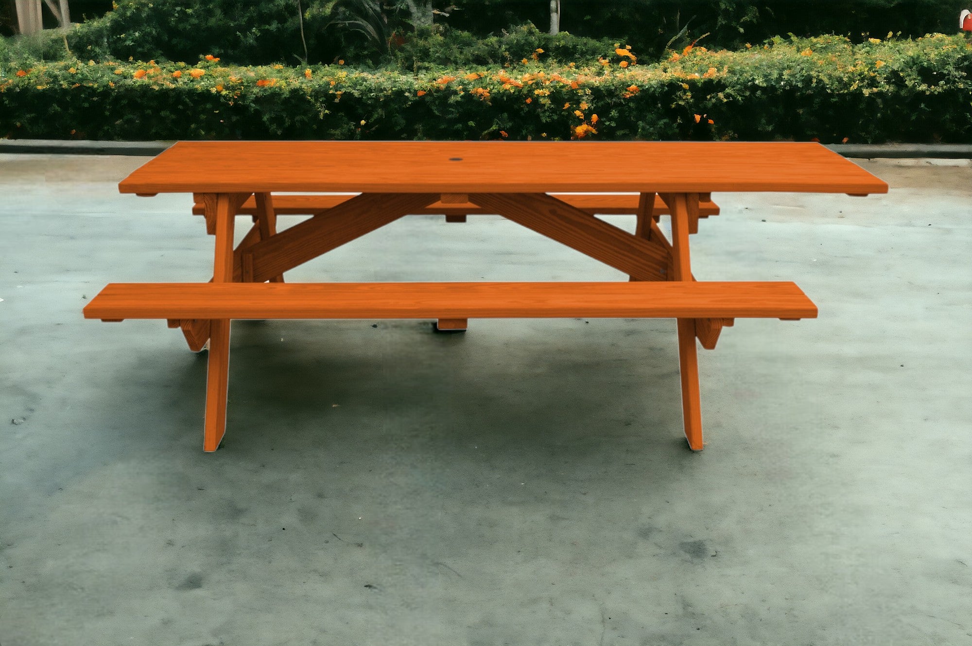 94" Redwood Solid Wood Outdoor Picnic Table with Umbrella Hole-Outdoor Tables-DECOROLALA
