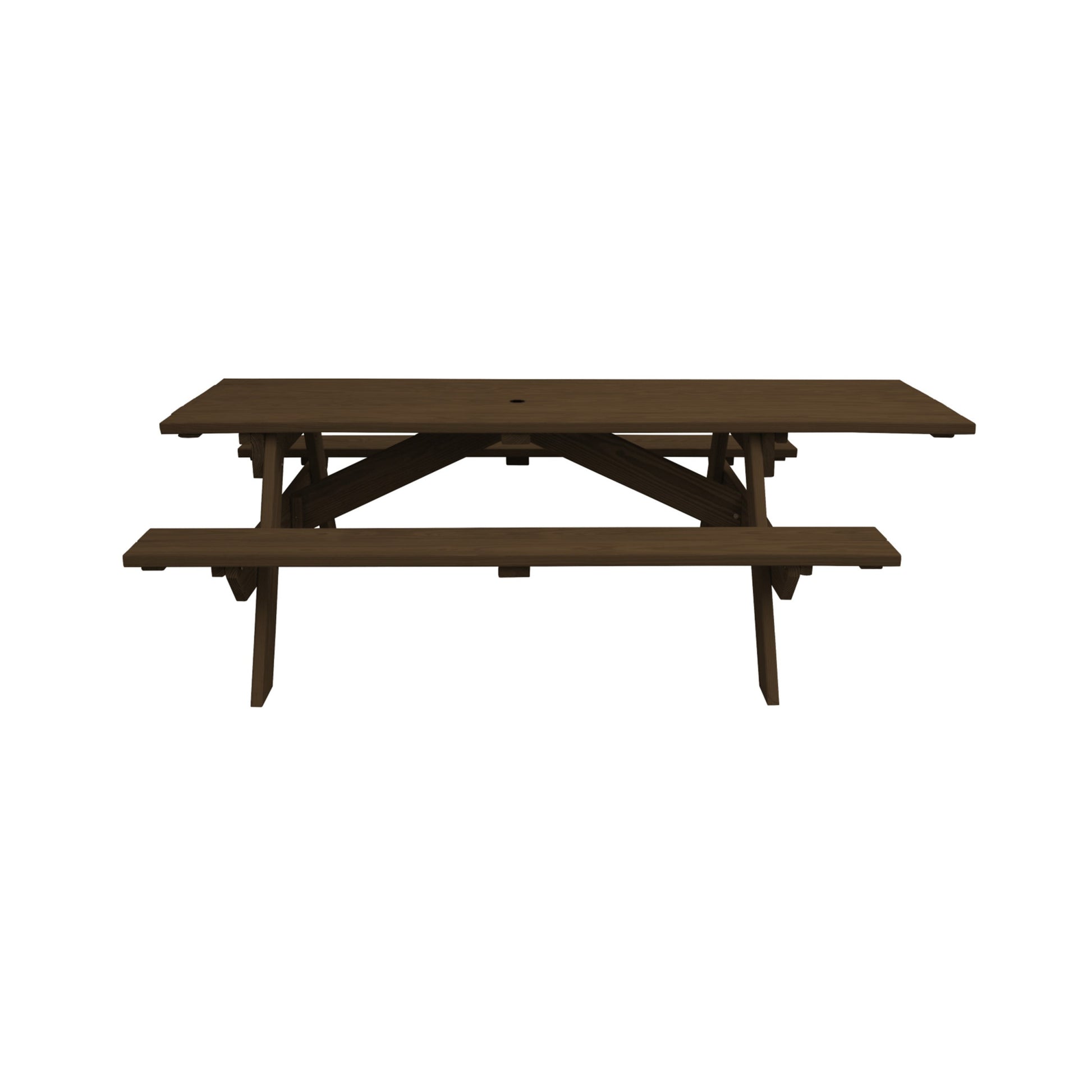94" Dark Brown Solid Wood Outdoor Picnic Table with Umbrella Hole-Outdoor Tables-DECOROLALA