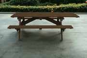 94" Dark Brown Solid Wood Outdoor Picnic Table with Umbrella Hole-Outdoor Tables-DECOROLALA