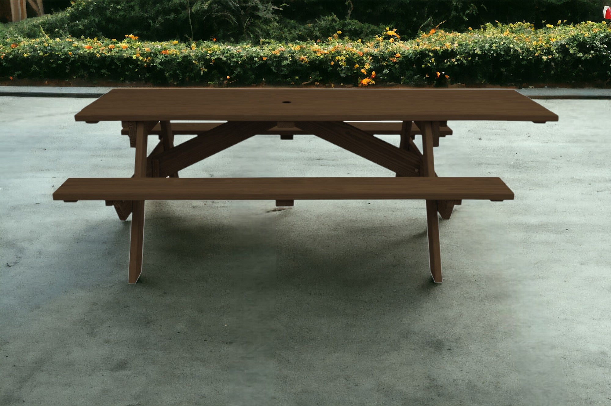 94" Dark Brown Solid Wood Outdoor Picnic Table with Umbrella Hole-Outdoor Tables-DECOROLALA