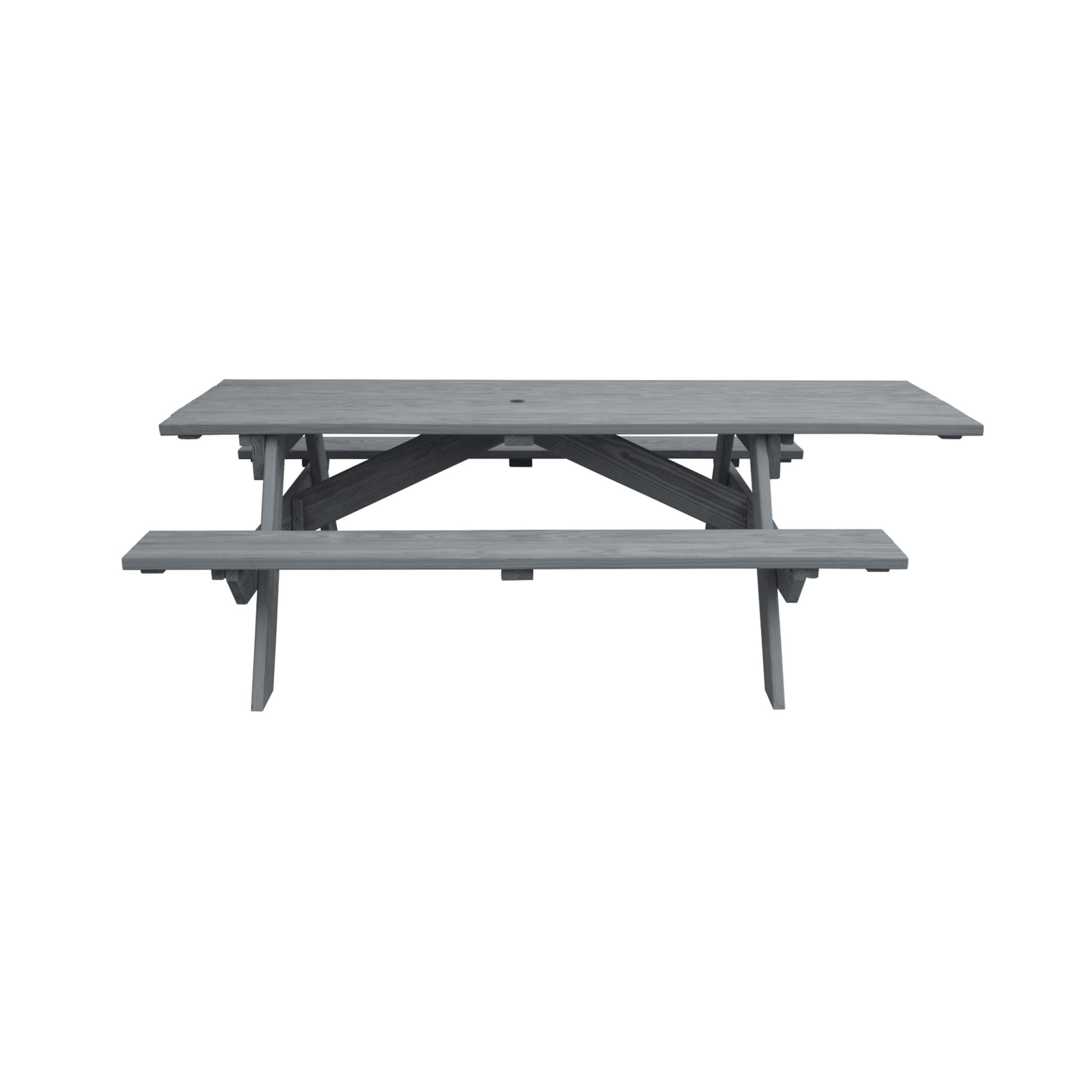 Gray Solid Wood Outdoor Picnic Table Umbrella Hole-0