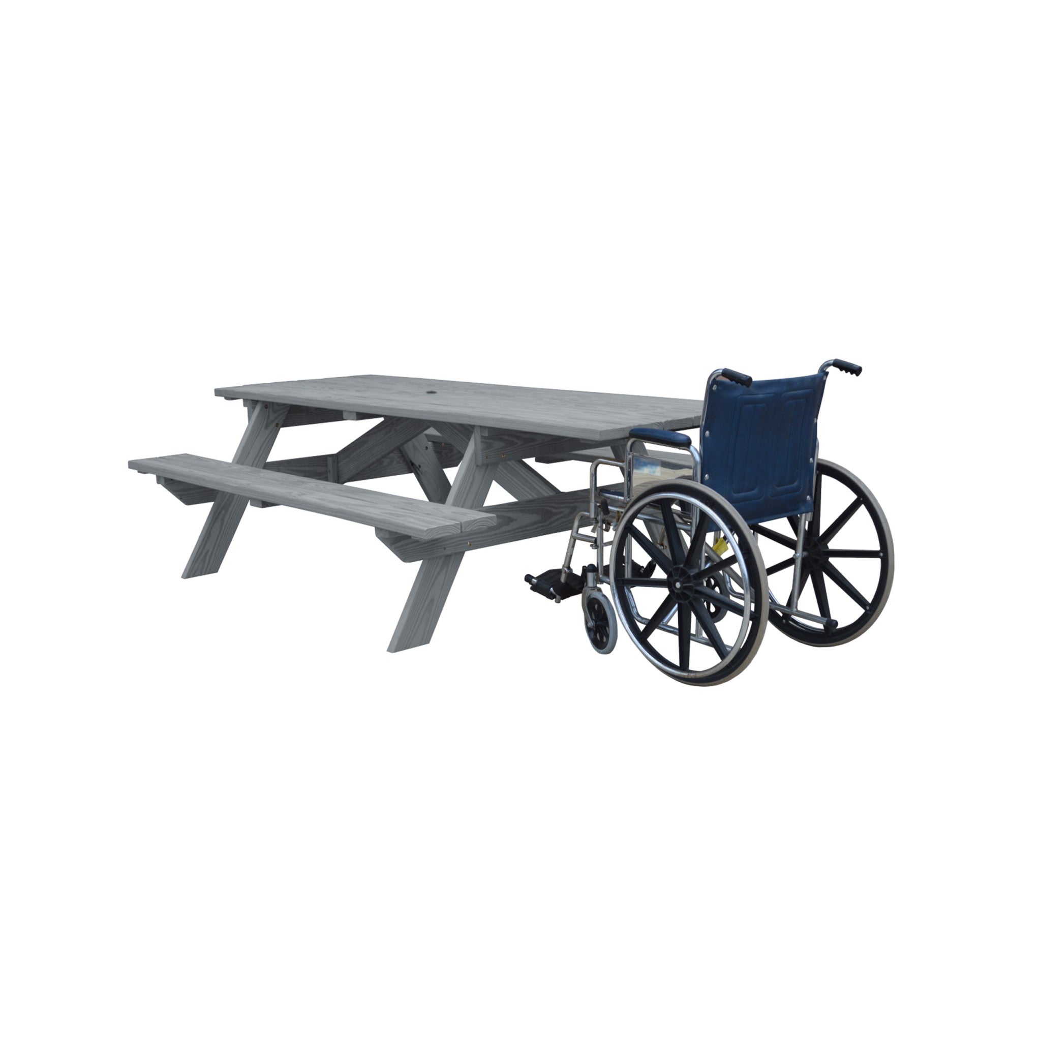 Gray Solid Wood Outdoor Picnic Table Umbrella Hole-1
