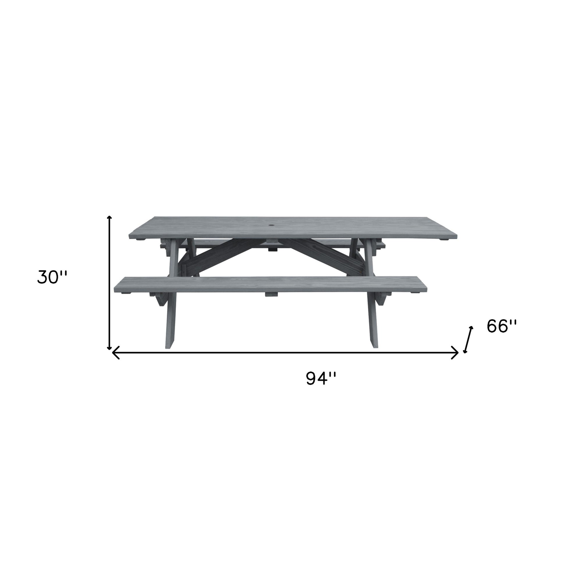 Gray Solid Wood Outdoor Picnic Table Umbrella Hole-5