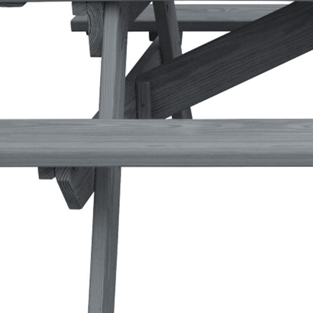 Gray Solid Wood Outdoor Picnic Table Umbrella Hole-4
