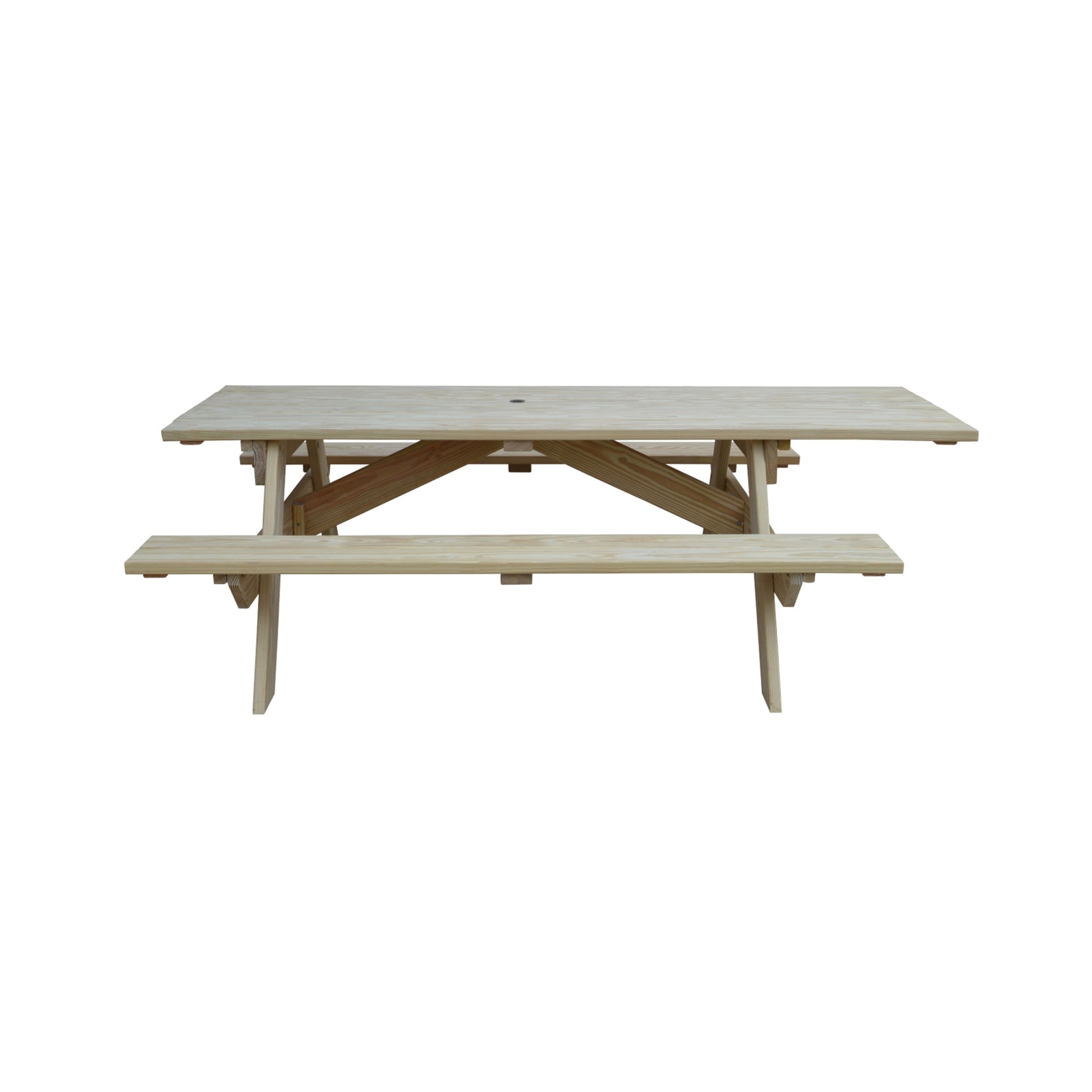 Beige Solid Wood Outdoor Picnic Table Umbrella Hole-0