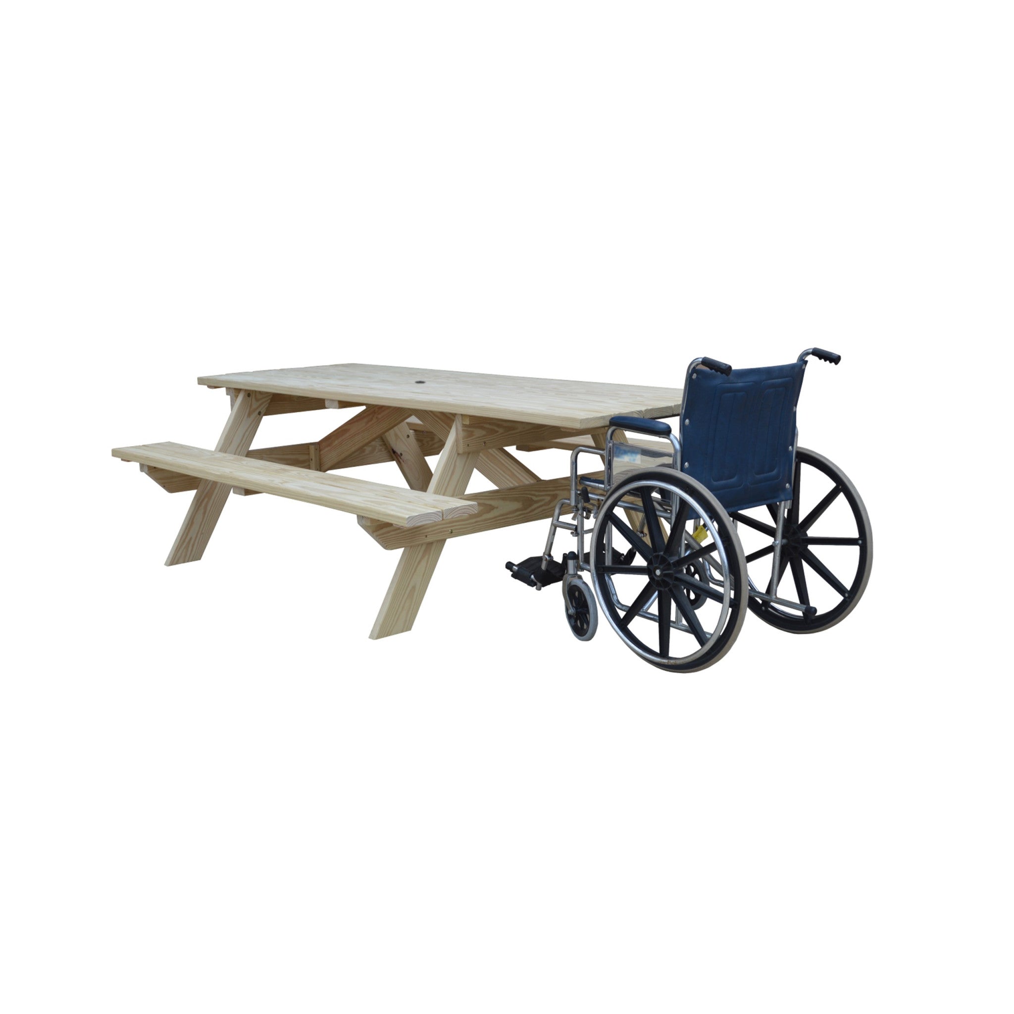 Beige Solid Wood Outdoor Picnic Table Umbrella Hole-1