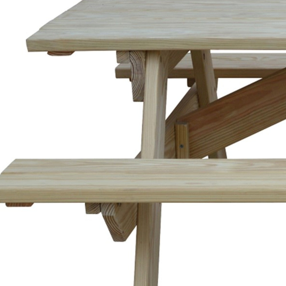 Beige Solid Wood Outdoor Picnic Table Umbrella Hole-4