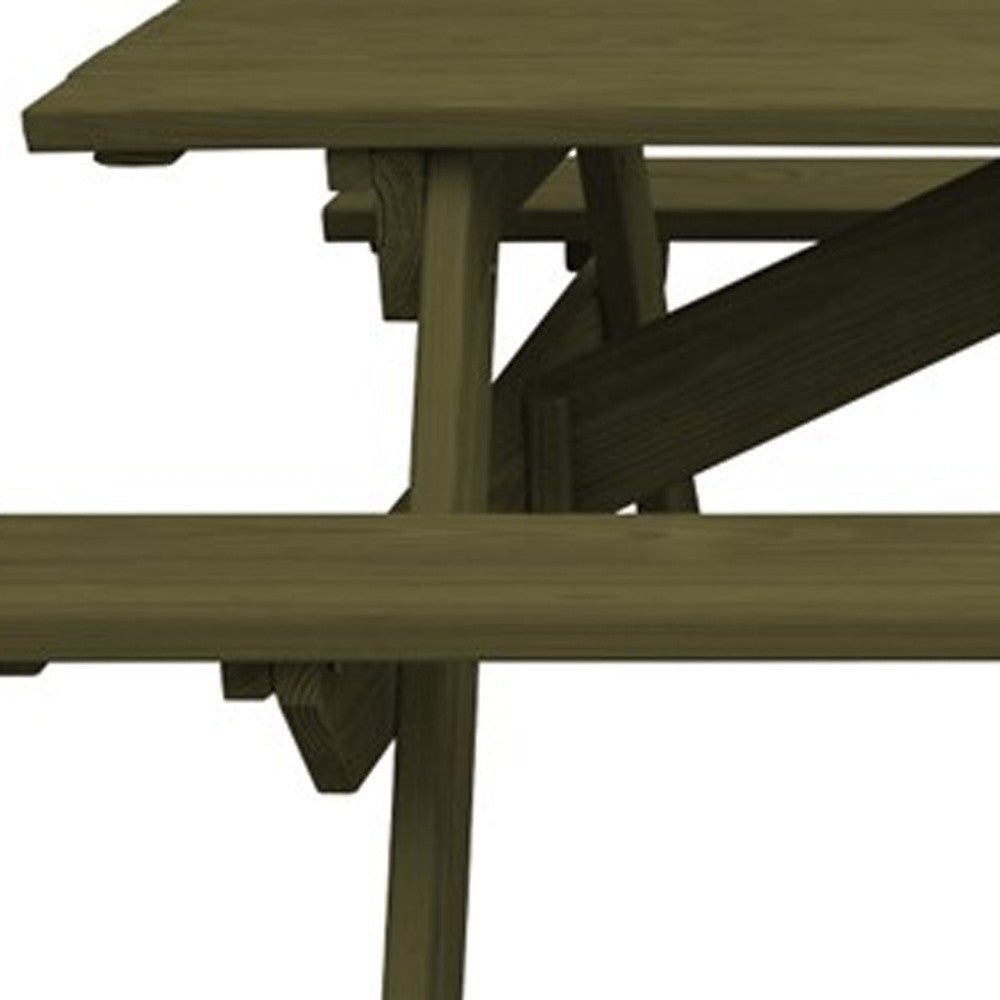 Green Solid Wood Outdoor Picnic Table Umbrella Hole-3