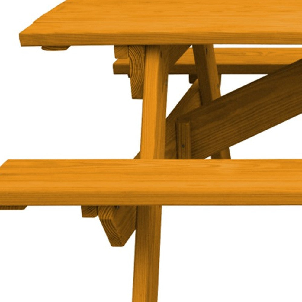 Natural Solid Wood Outdoor Picnic Table Umbrella Hole-4