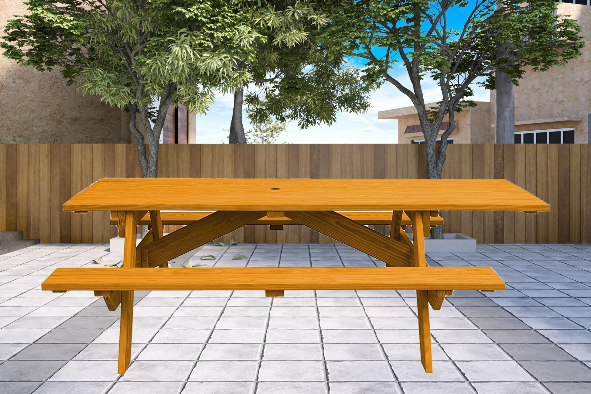 Natural Solid Wood Outdoor Picnic Table Umbrella Hole-2