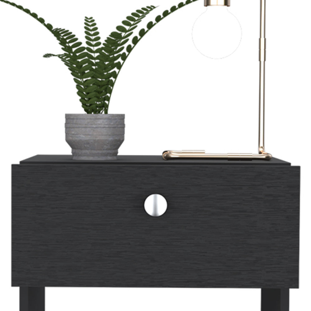 20" Black Wood One Drawer Nightstand-Nightstands & Bedside Tables-DECOROLALA