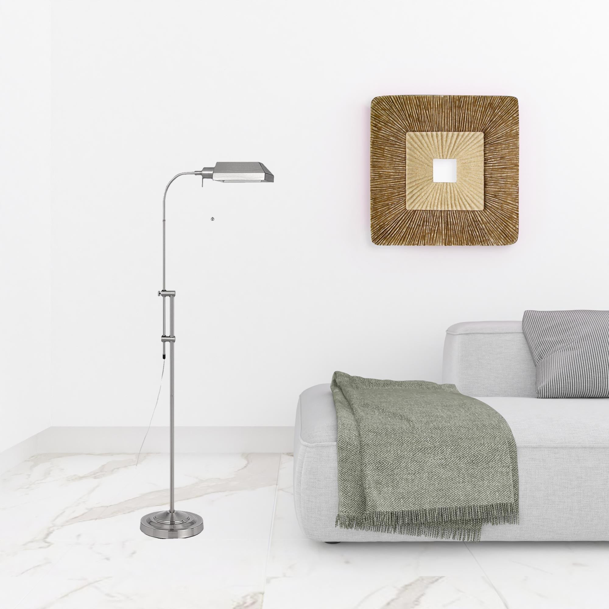 57" Nickel Adjustable Traditional Shaped Floor Lamp With Nickel Square Shade-Floor Lamps-DECOROLALA
