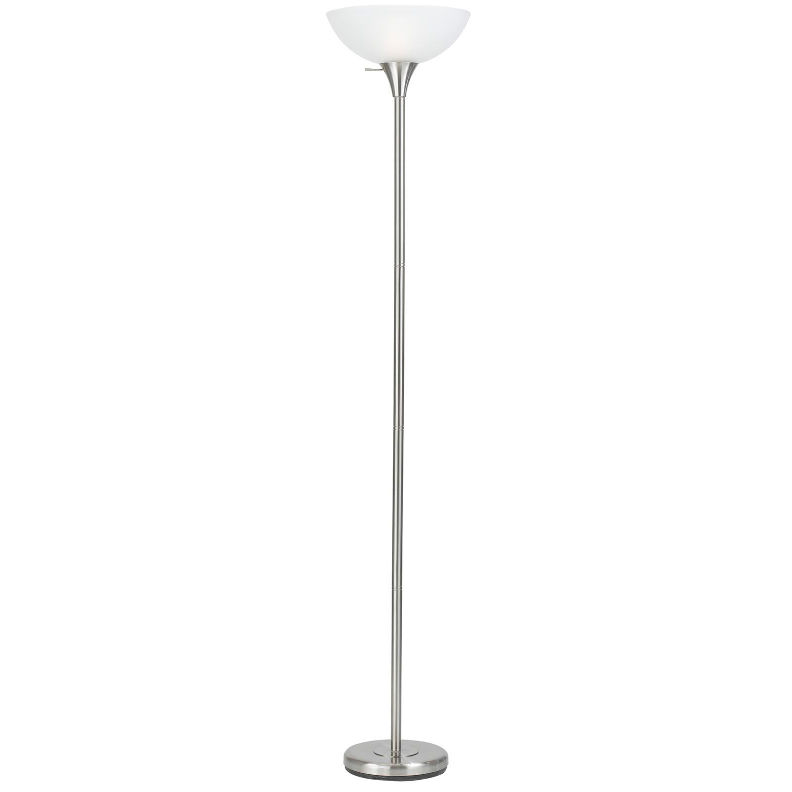 70" Nickel Metal Torchiere Floor Lamp With White Glass Dome Shade-Floor Lamps-DECOROLALA