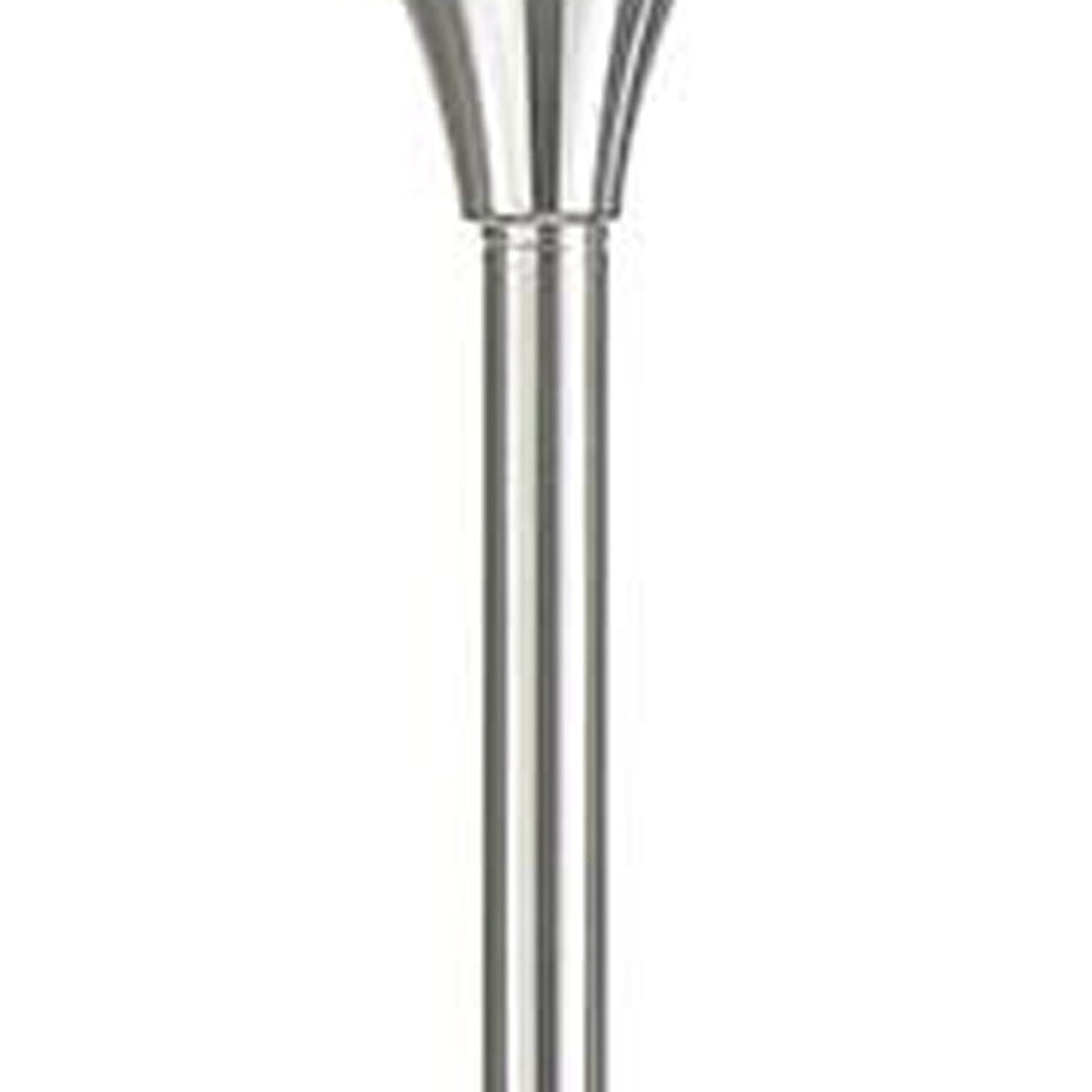 70" Nickel Metal Torchiere Floor Lamp With White Glass Dome Shade-Floor Lamps-DECOROLALA