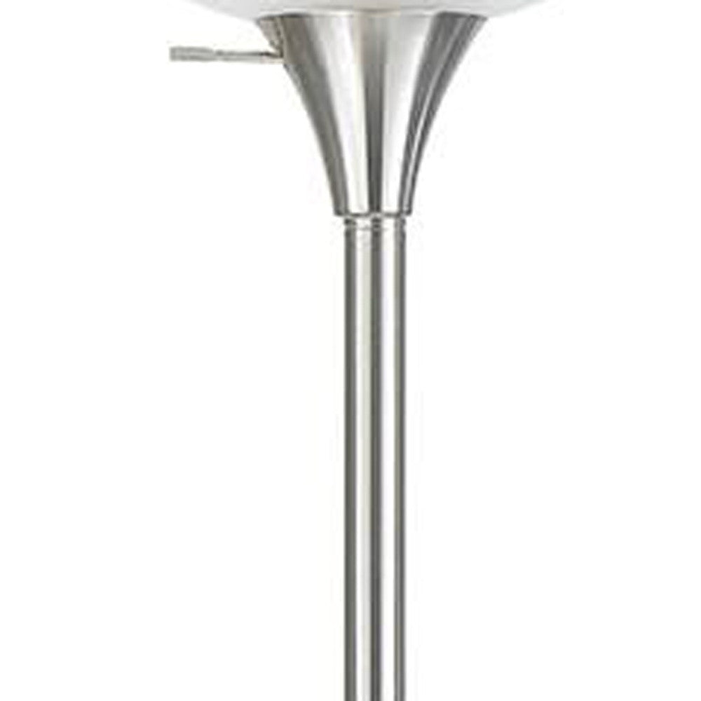 70" Nickel Metal Torchiere Floor Lamp With White Glass Dome Shade-Floor Lamps-DECOROLALA