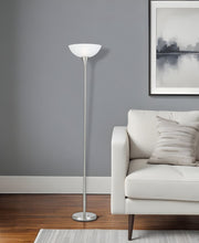 70" Nickel Metal Torchiere Floor Lamp With White Glass Dome Shade-Floor Lamps-DECOROLALA