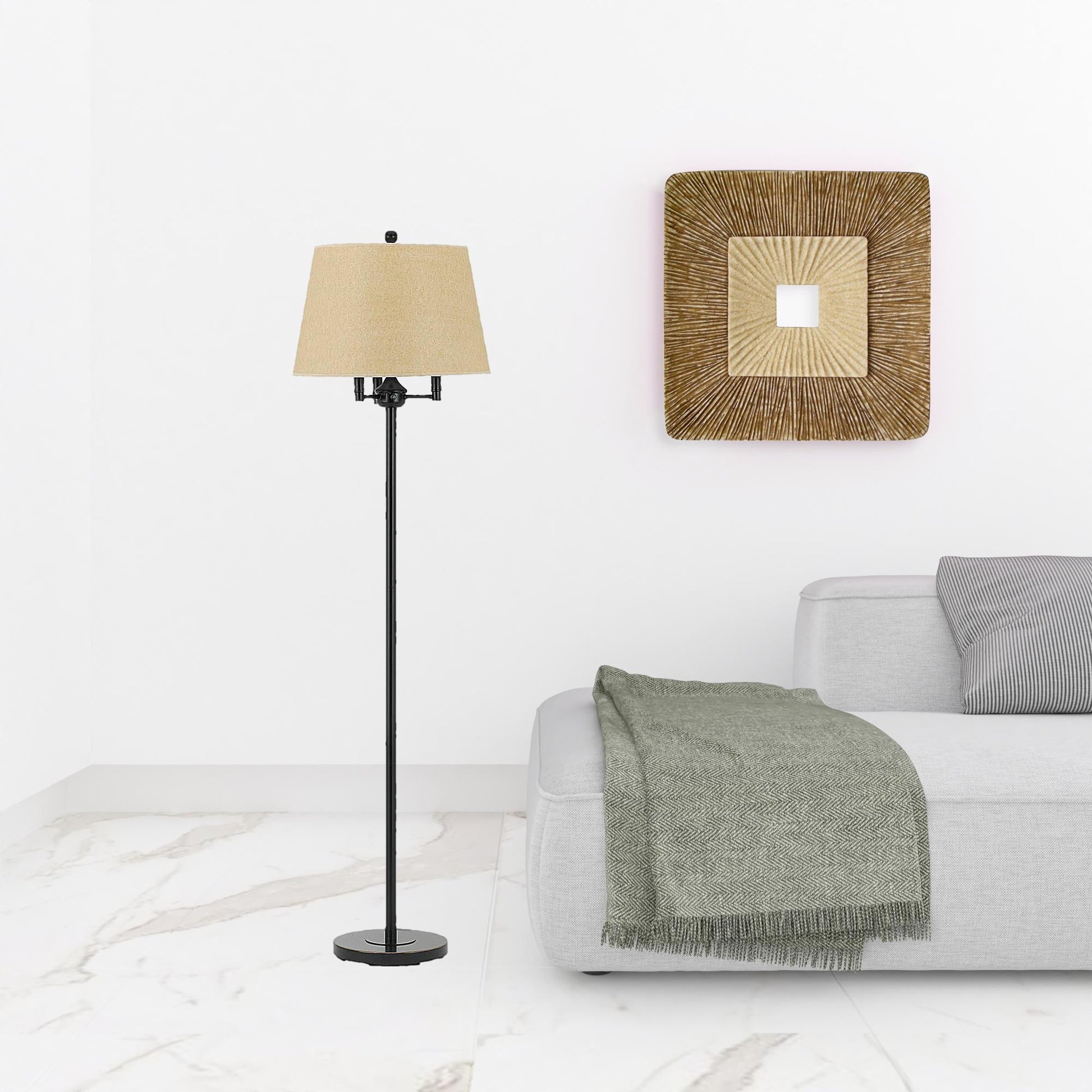 62" Bronze Four Light Floor Lamp With Beige Fabric Square Shade-2