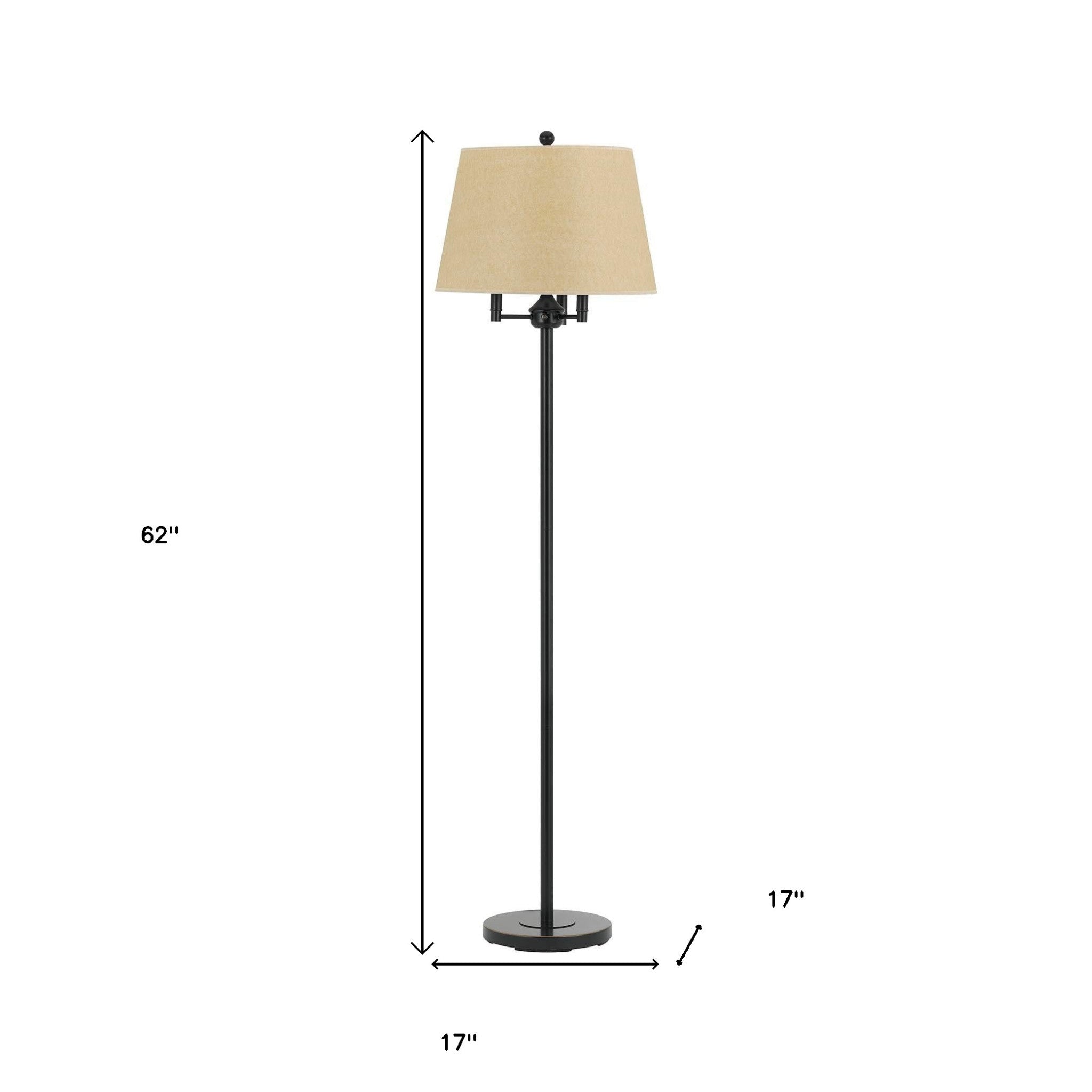 62" Bronze Four Light Floor Lamp With Beige Fabric Square Shade-5