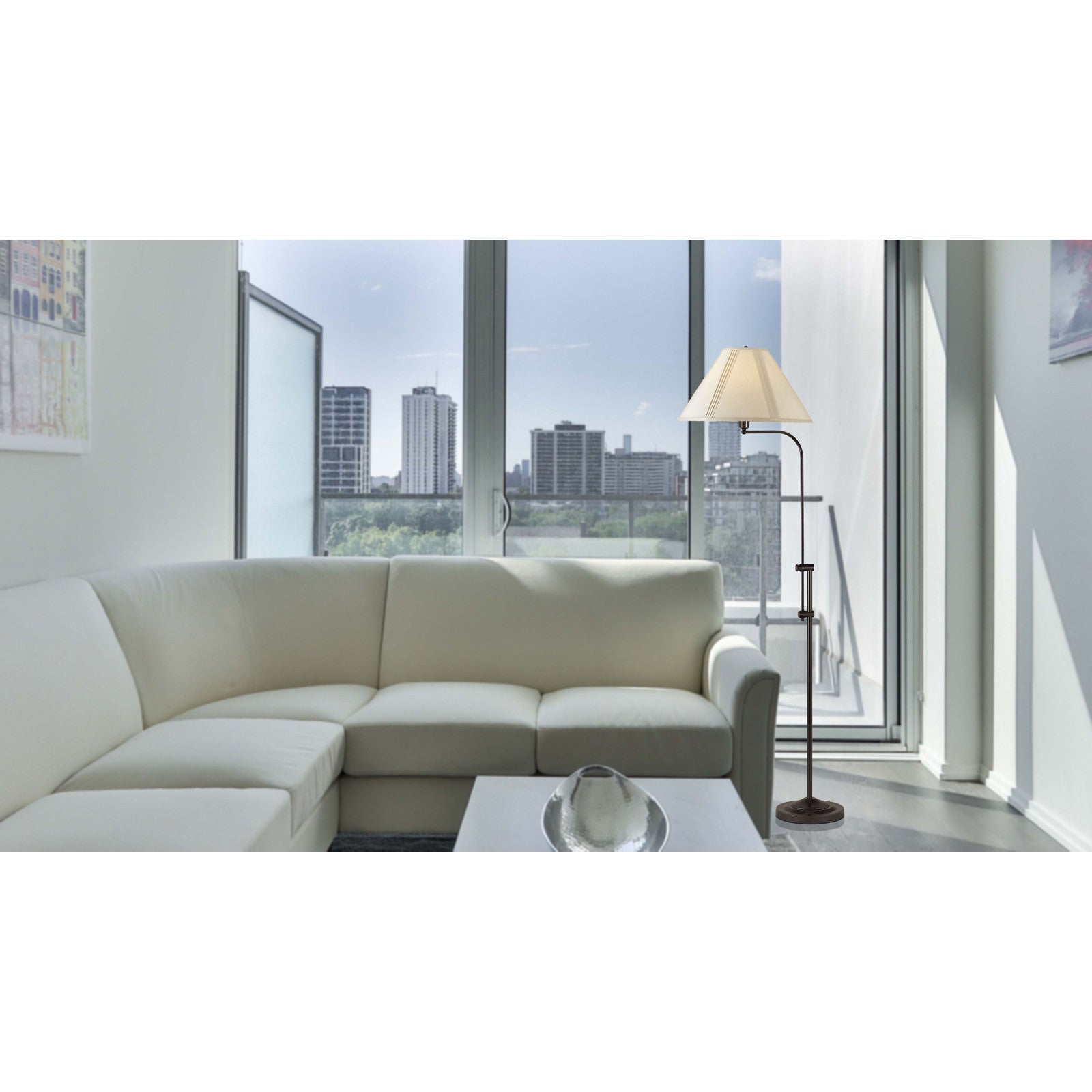 68" Bronze Adjustable Traditional Shaped Floor Lamp With Beige Empire Shade-Floor Lamps-DECOROLALA