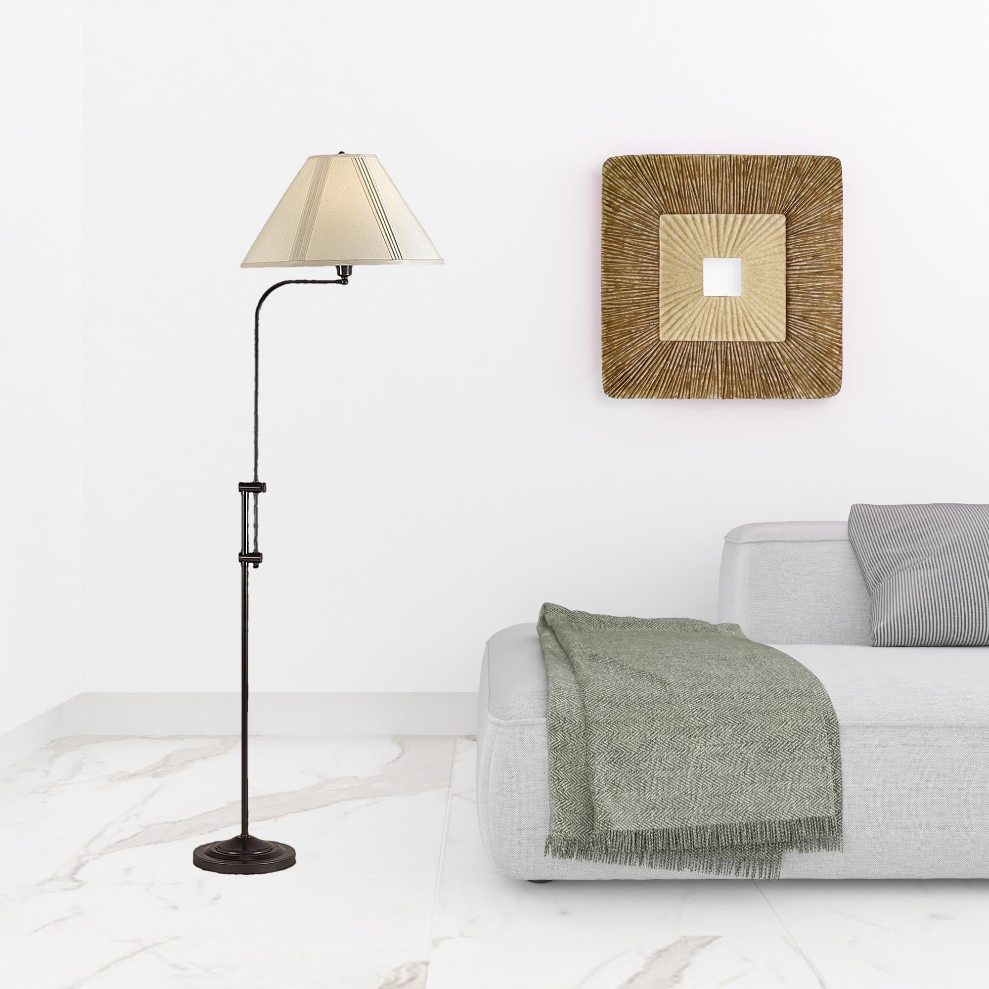 68" Bronze Adjustable Traditional Shaped Floor Lamp With Beige Empire Shade-Floor Lamps-DECOROLALA