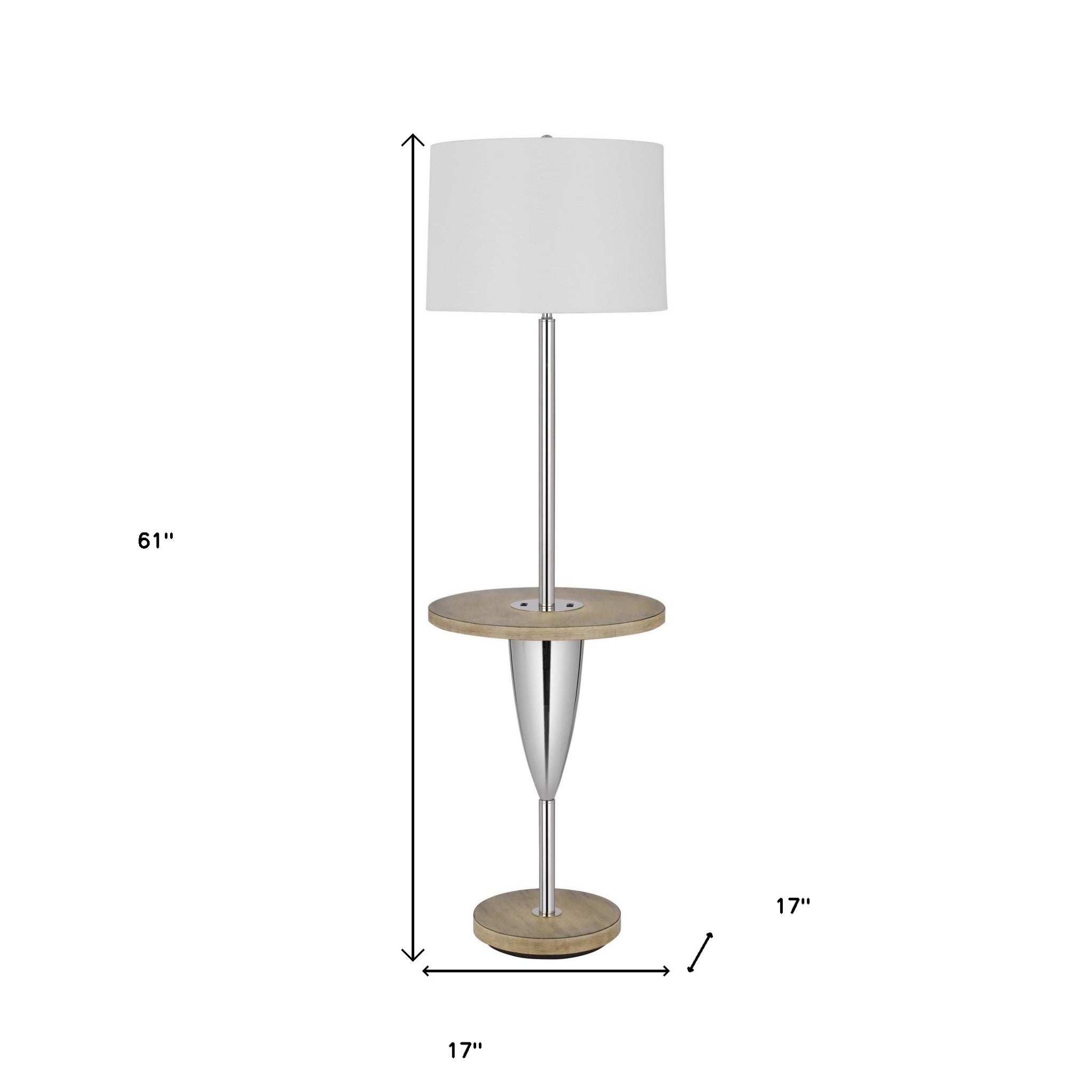 61" Chrome Tray Table Floor Lamp With White Square Shade-Floor Lamps-DECOROLALA