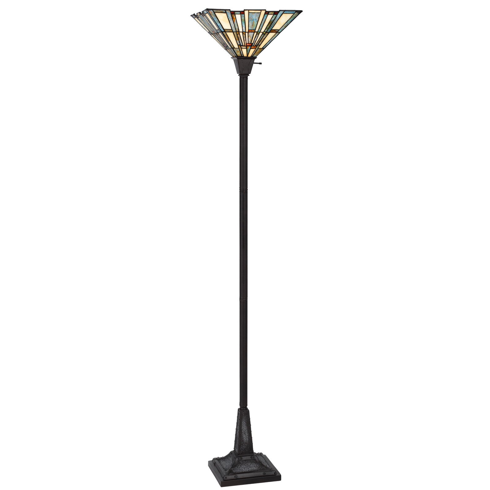 72" Bronze Torchiere Floor Lamp With Gray and Ivory Abstract Tiffany Glass Novelty Shade-Floor Lamps-DECOROLALA