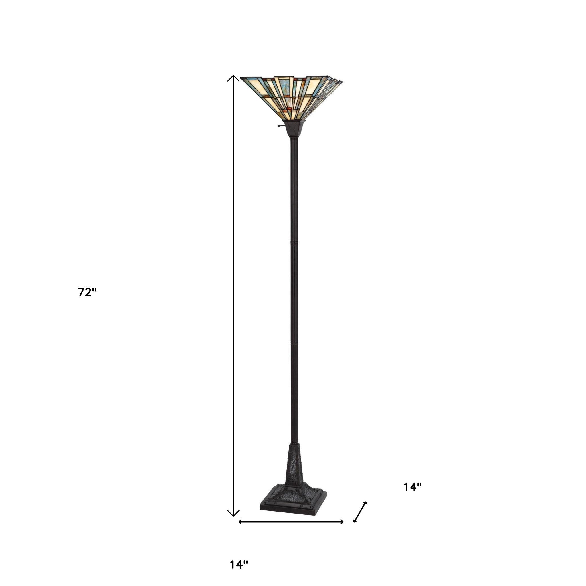 72" Bronze Torchiere Floor Lamp With Gray and Ivory Abstract Tiffany Glass Novelty Shade-Floor Lamps-DECOROLALA