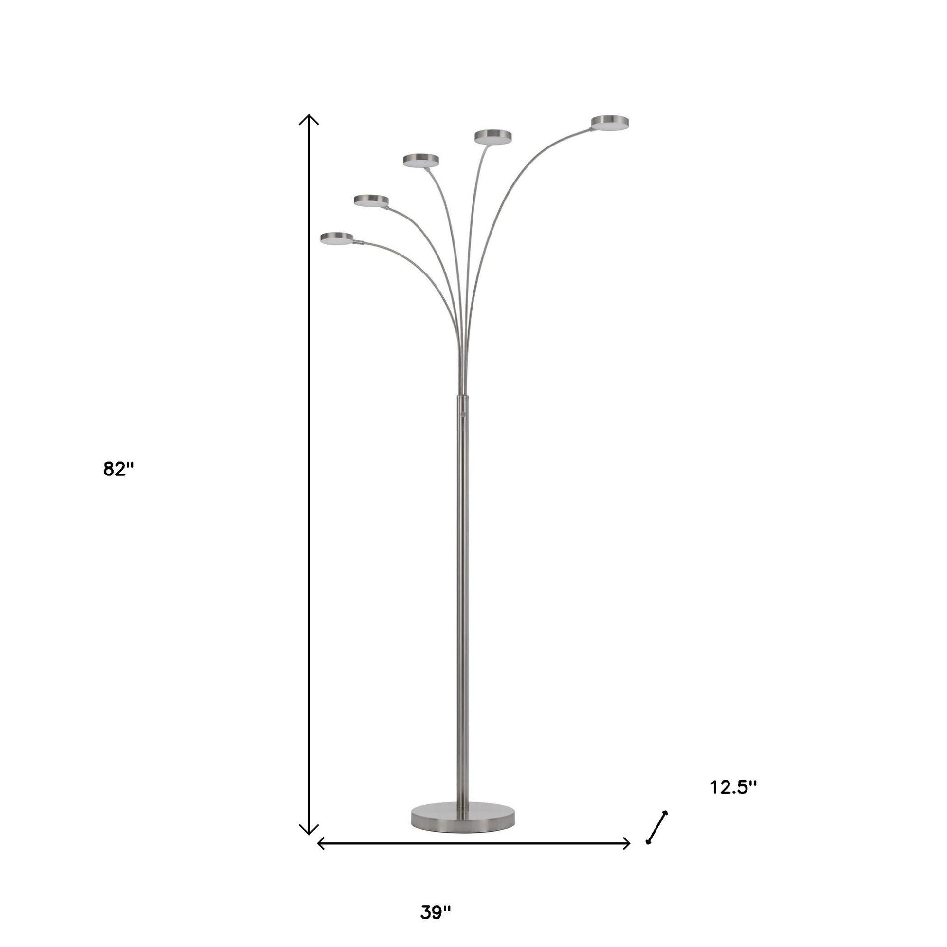 82" Nickel Five Light Led Arc Floor Lamp-5