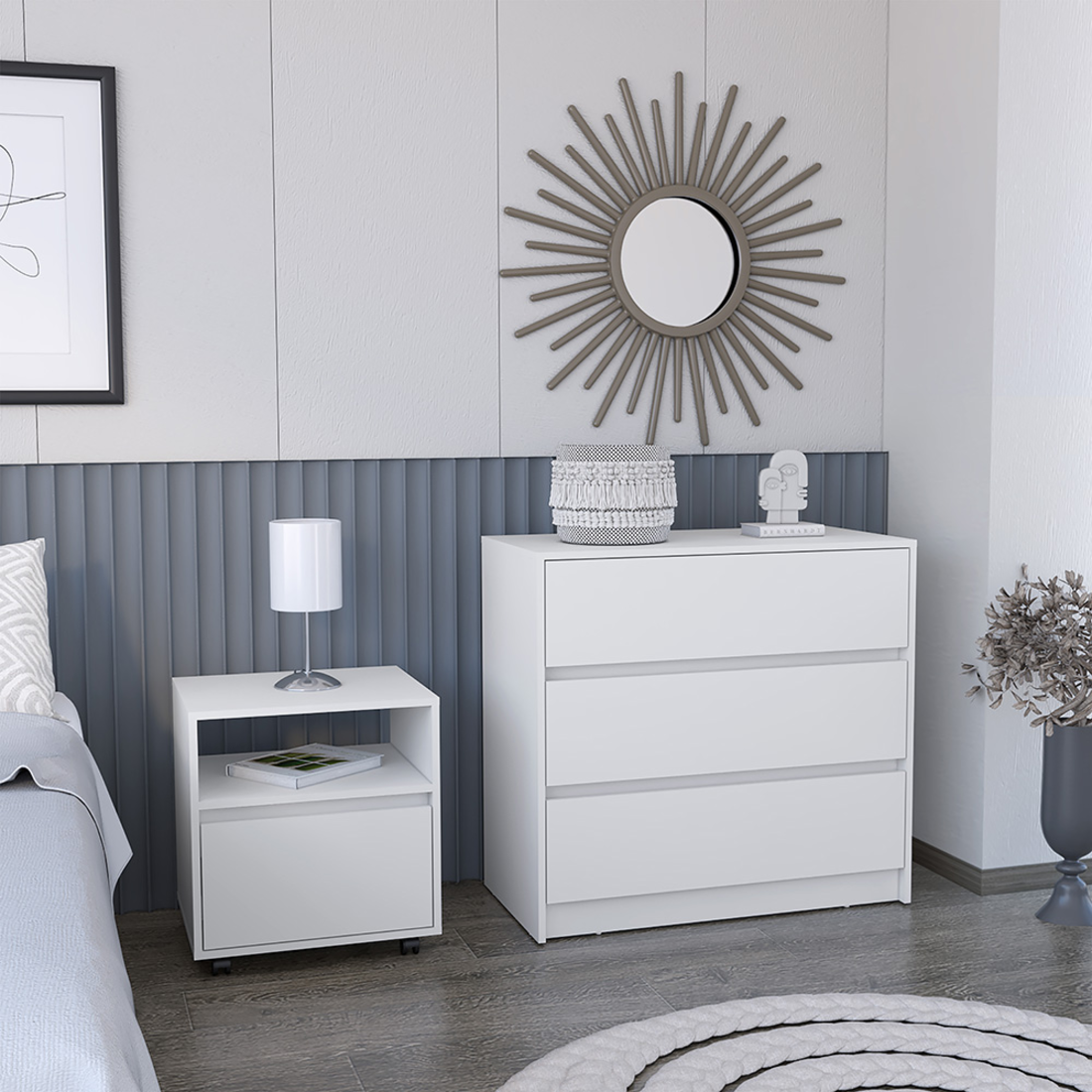 Two Piece White Bedroom Set-Bedroom Furniture Sets-DECOROLALA