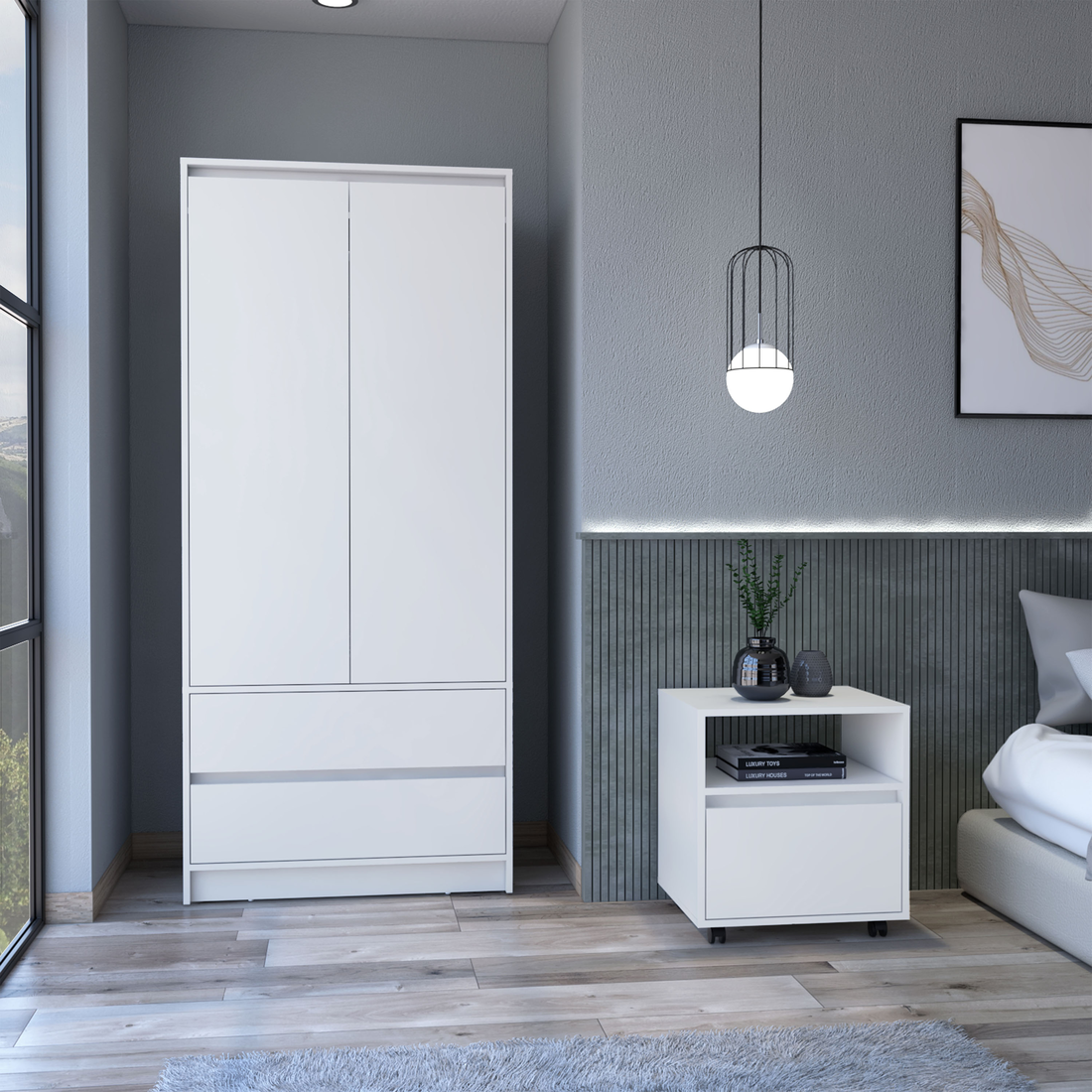 Two Piece White Bedroom Set-Bedroom Furniture Sets-DECOROLALA