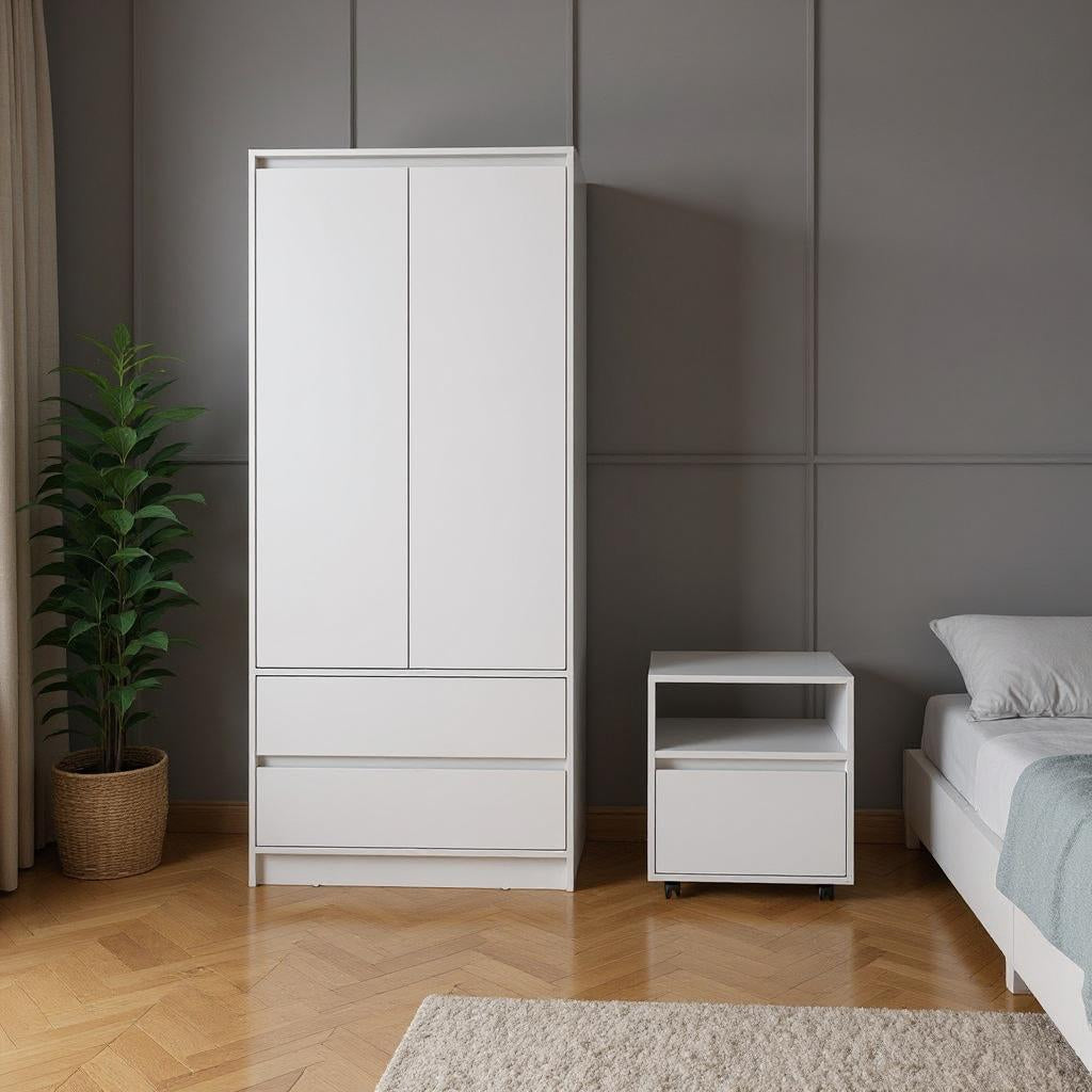 Two Piece White Bedroom Set-Bedroom Furniture Sets-DECOROLALA