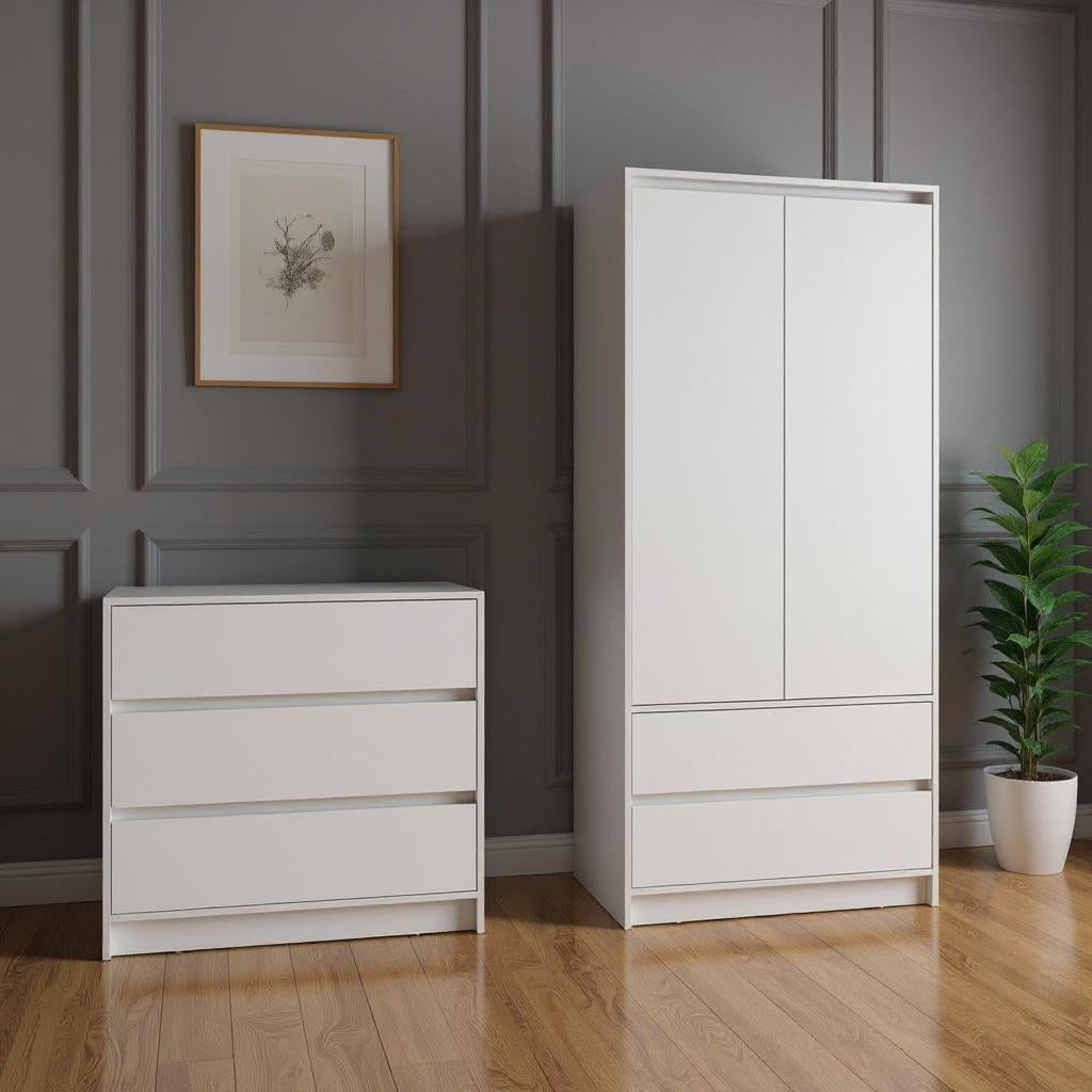 Two Piece White Bedroom Set-Bedroom Furniture Sets-DECOROLALA
