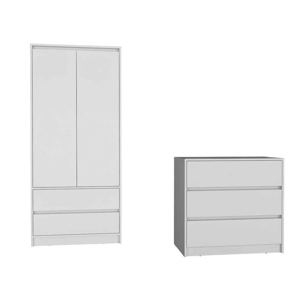 Two Piece White Bedroom Set-Bedroom Furniture Sets-DECOROLALA