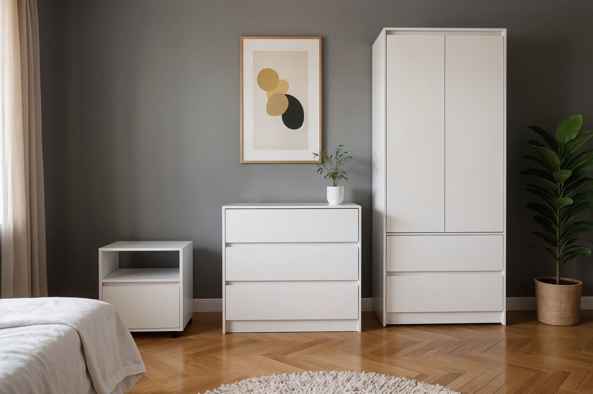 Three Piece White Bedroom Set-Bedroom Furniture Sets-DECOROLALA