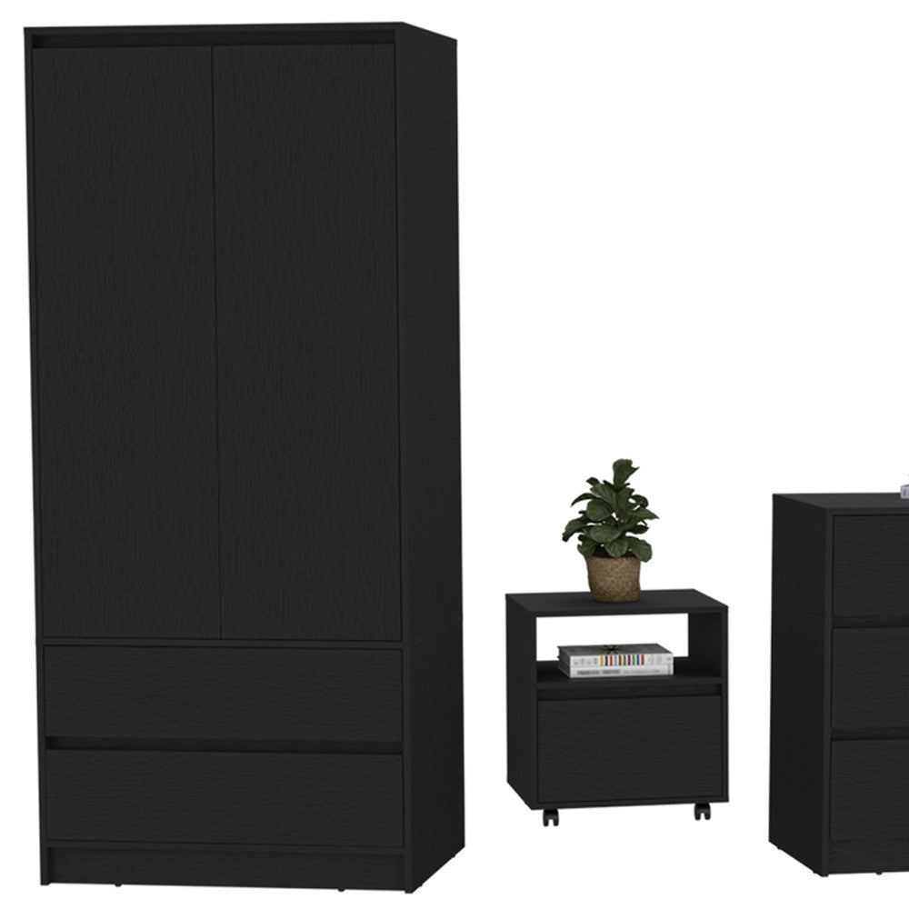 Three Piece Black Bedroom Set-Bedroom Furniture Sets-DECOROLALA