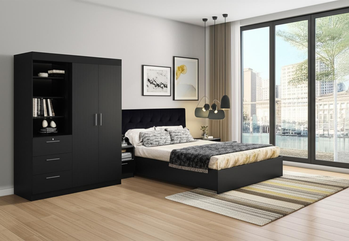 Two Piece Black Bedroom Set-Bedroom Furniture Sets-DECOROLALA
