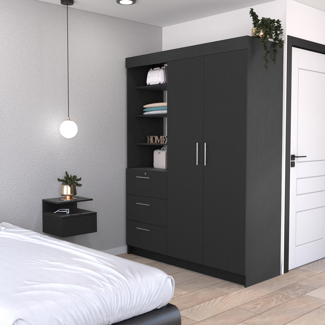 Two Piece Black Bedroom Set-Bedroom Furniture Sets-DECOROLALA