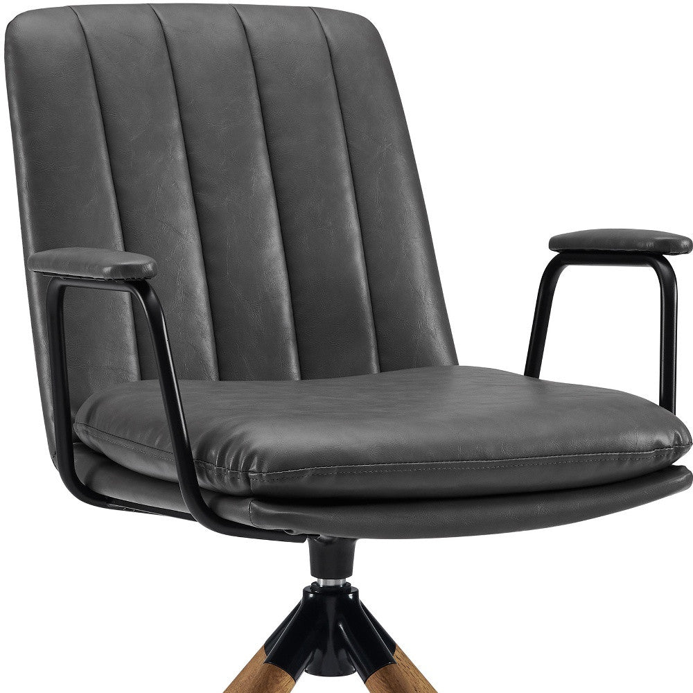 23" Gray And Natural Faux Leather Swivel Arm Chair-3