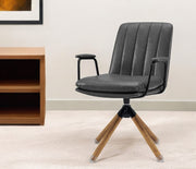 23" Gray And Natural Faux Leather Swivel Arm Chair-0