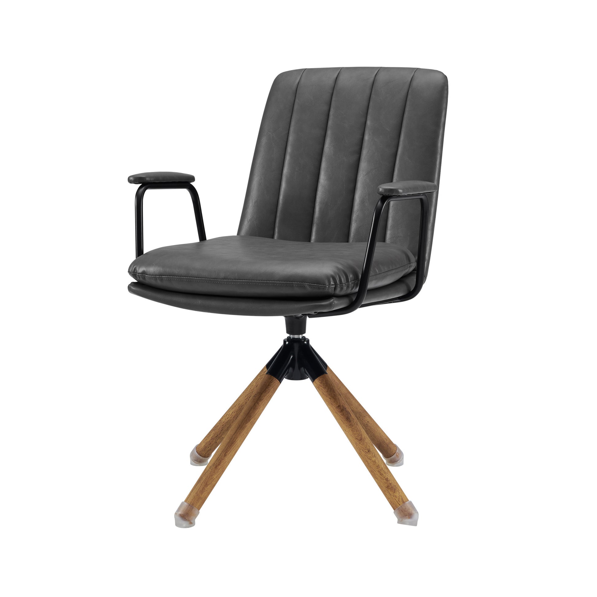 23" Gray And Natural Faux Leather Swivel Arm Chair-2
