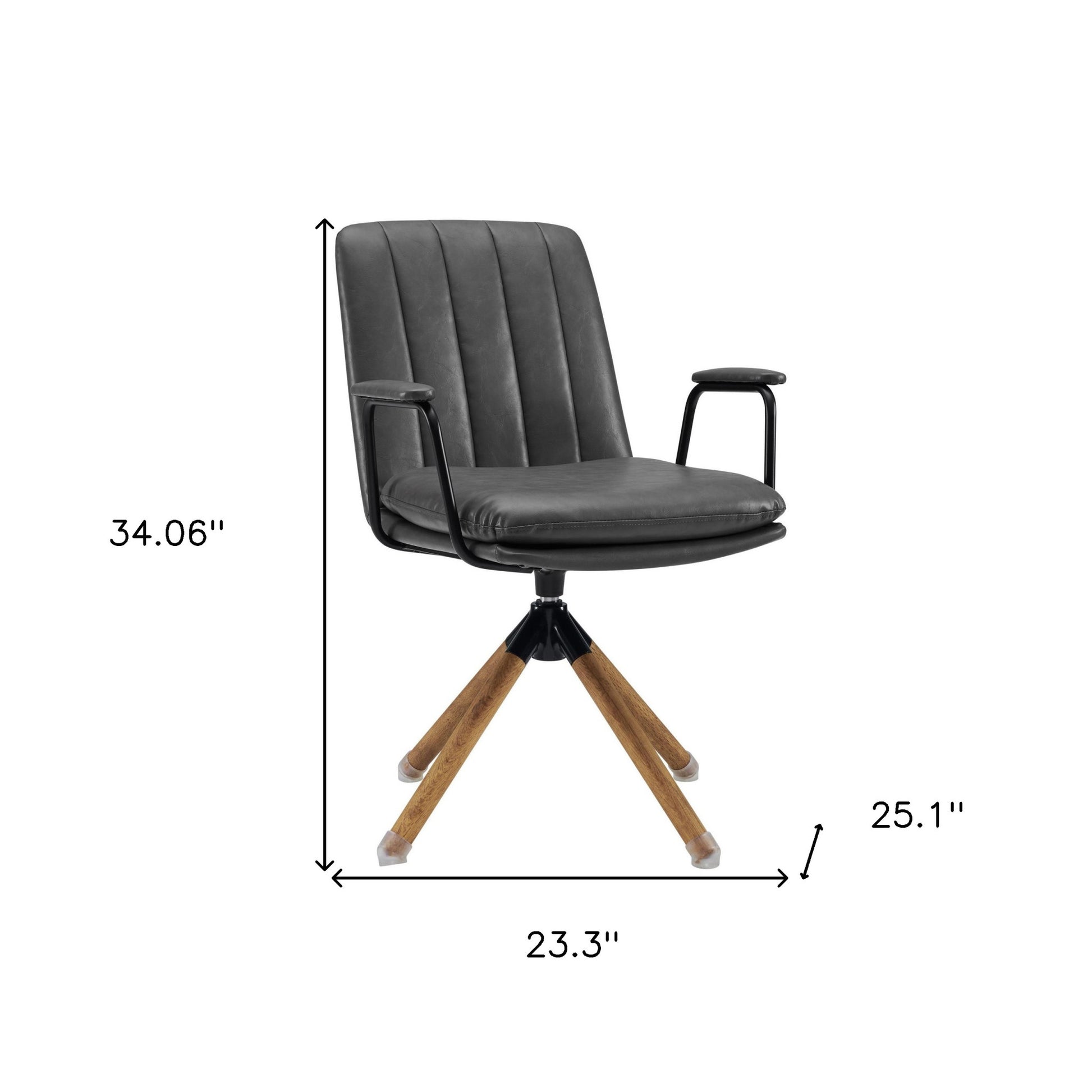 23" Gray And Natural Faux Leather Swivel Arm Chair-4