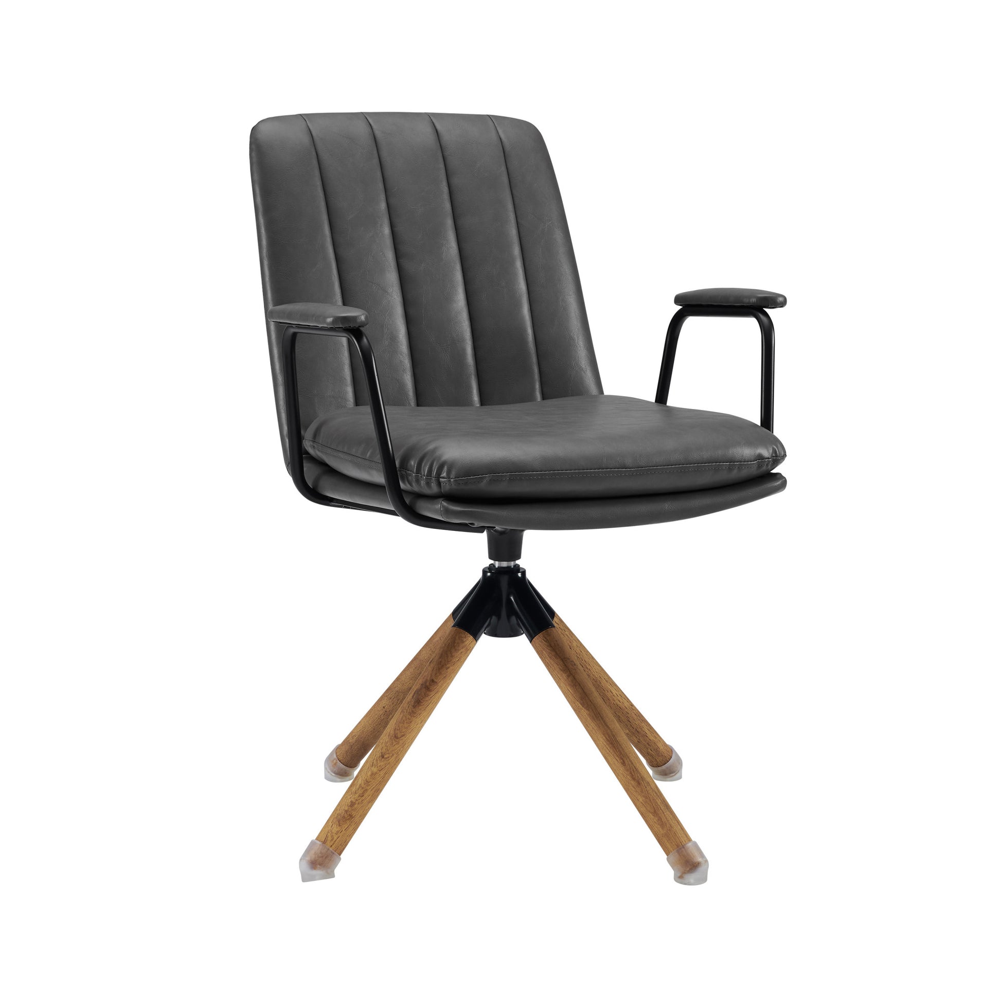 23" Gray And Natural Faux Leather Swivel Arm Chair-1