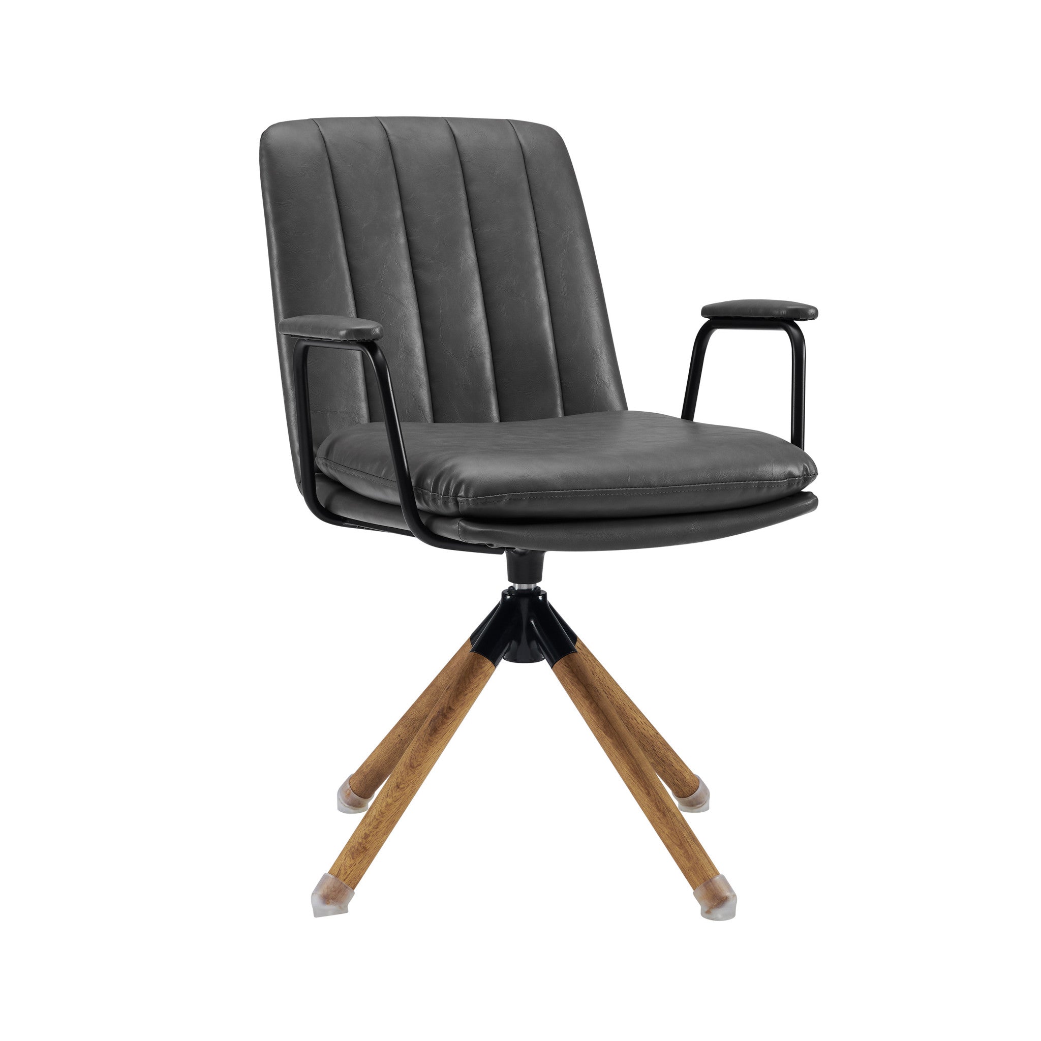 23" Gray And Natural Faux Leather Swivel Arm Chair-1