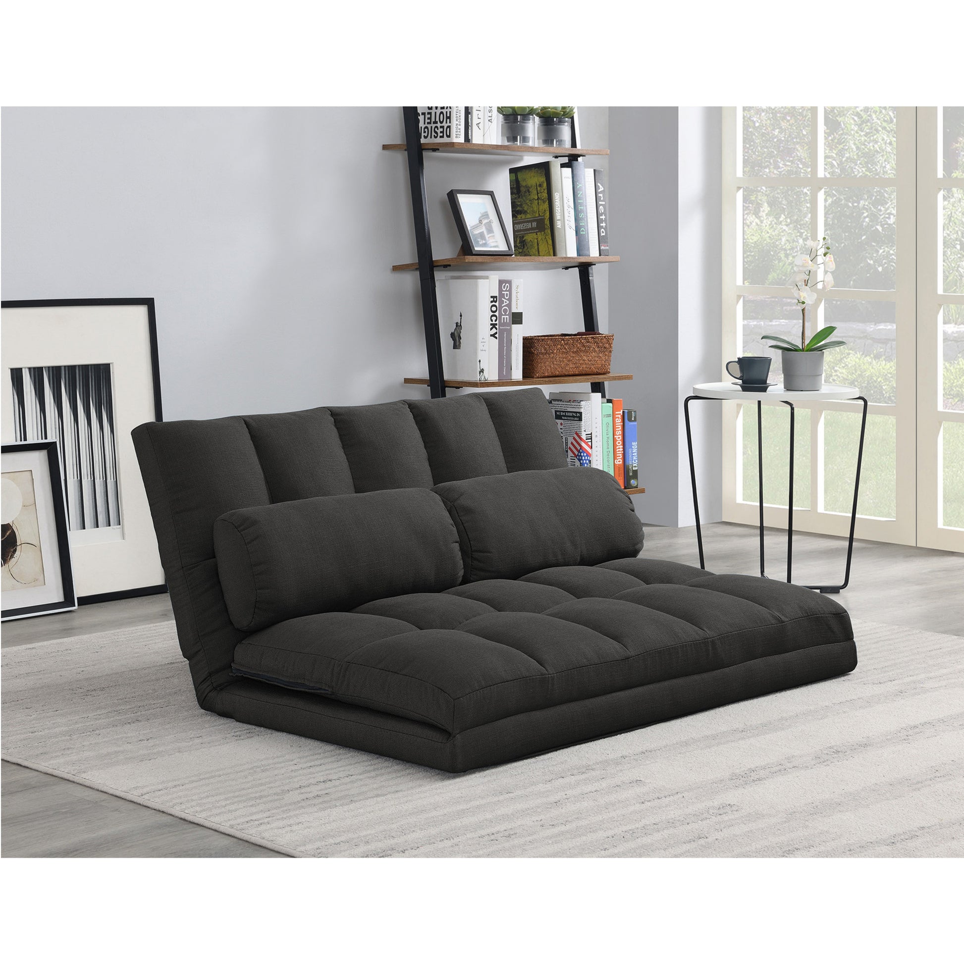 45" Gray Futon Convertible Sleeper Loveseat and Toss Pillows-Love Seats-DECOROLALA