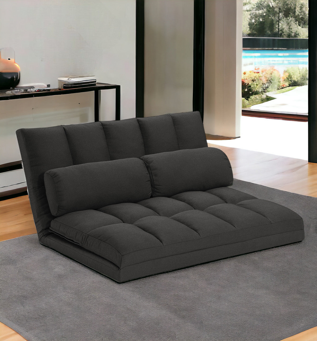 45" Gray Futon Convertible Sleeper Loveseat and Toss Pillows-Love Seats-DECOROLALA