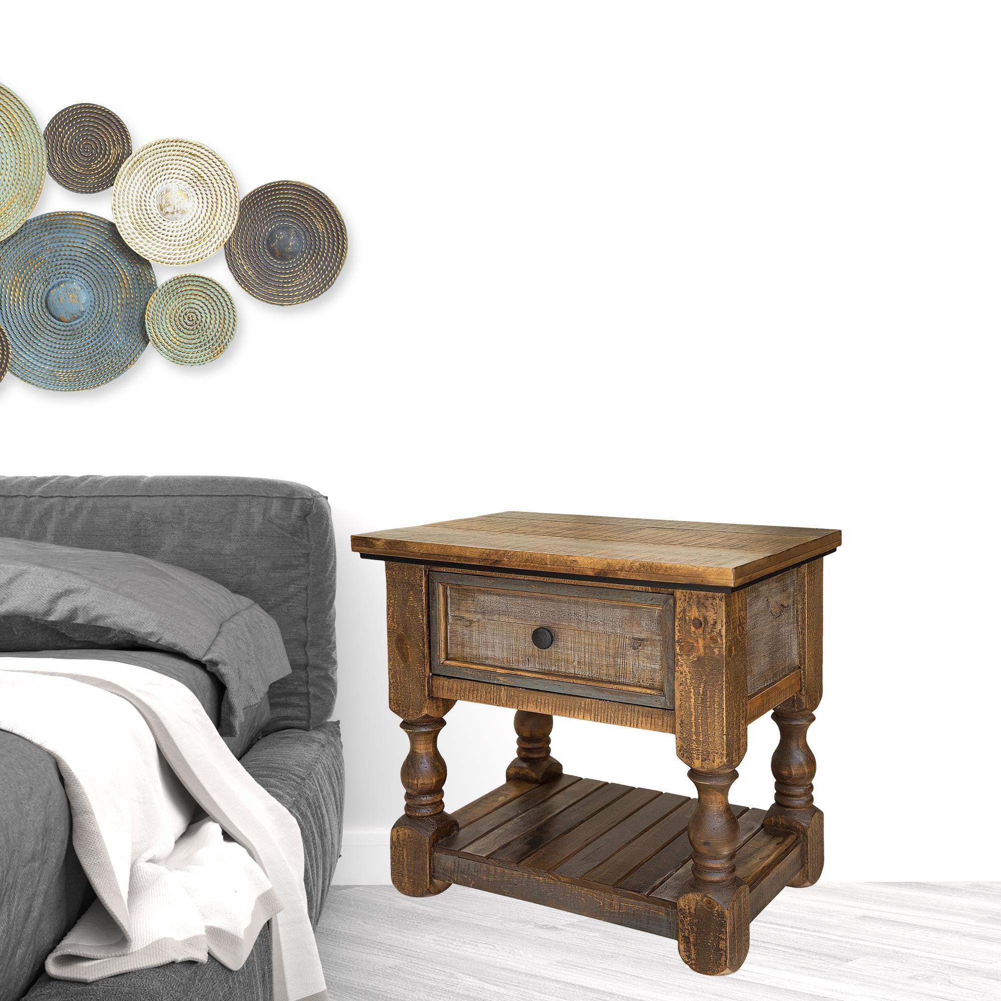 27" Brown Solid Wood One Drawer Nightstand-1