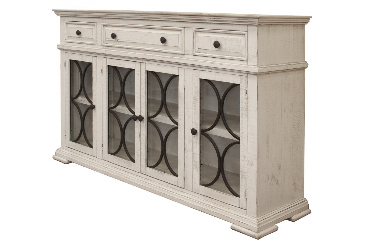 74" Ivory Solid and Manufactured Wood Distressed Credenza-Sideboards-DECOROLALA